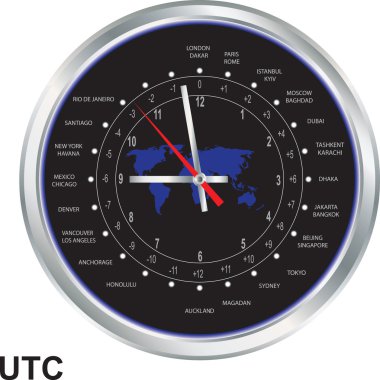 Silver clock with time zones clipart
