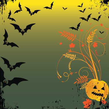 Grunge Halloween frame with bat, pumpkins. clipart