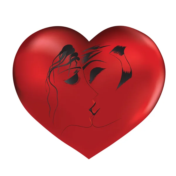 Vector Mano Dibujado Pareja Amada Corazón Rojo — Archivo Imágenes Vectoriales