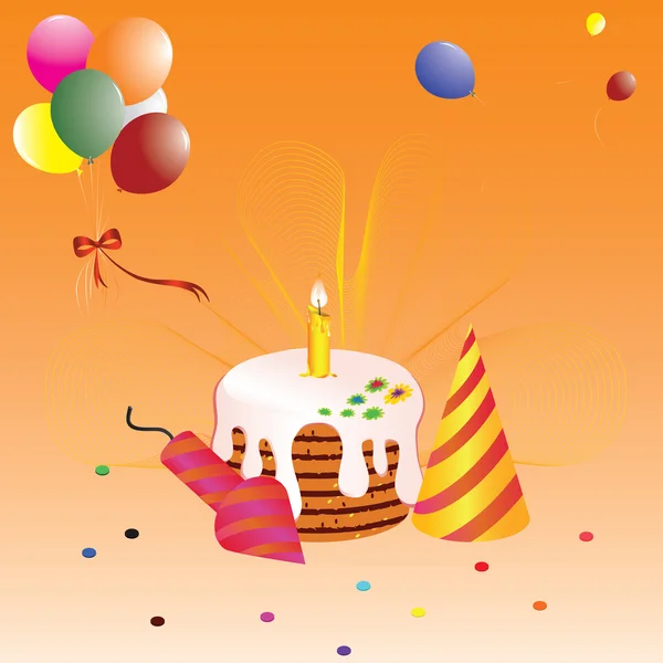 Birthday Greeting Card Cake Balloons — Stock Vector