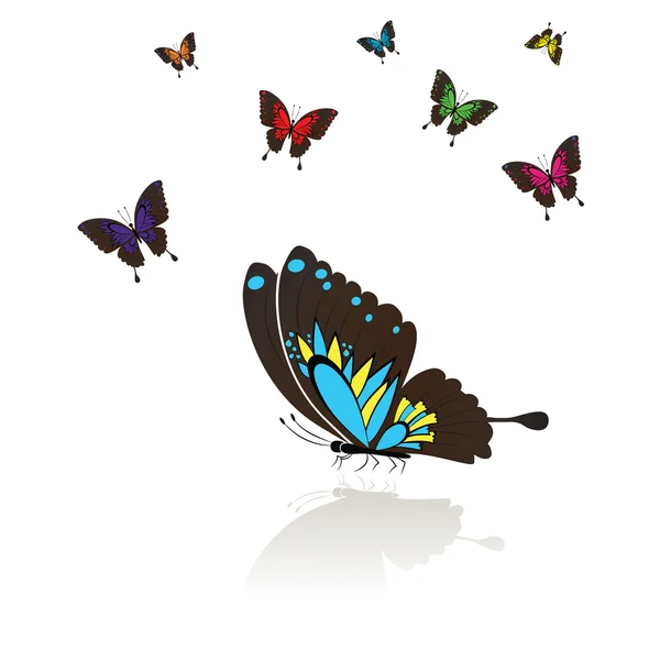 Sammeln von vielen farbigen Schmetterlingen — Stockvektor