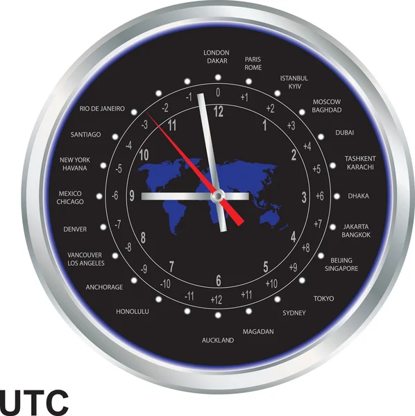 Stříbrný hodiny s časovými pásmy — Stockový vektor