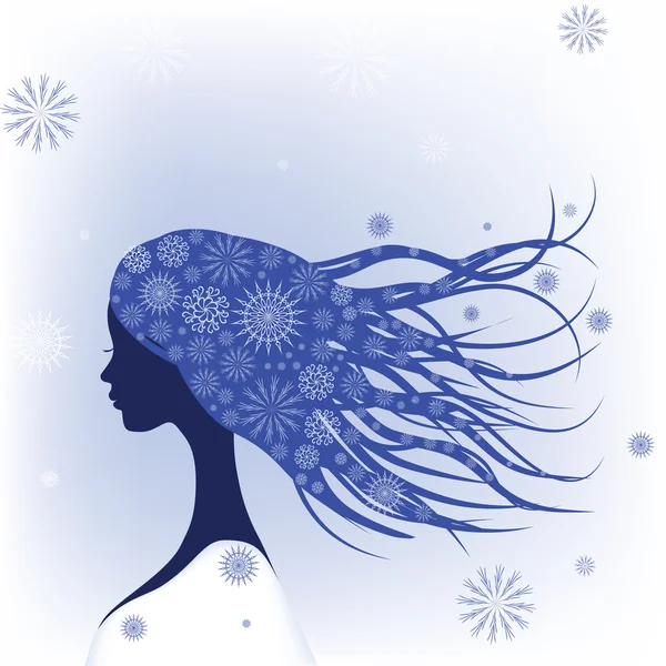 Femme Abstraite Avec Des Flocons Neige Dans Les Cheveux Illustration — Image vectorielle