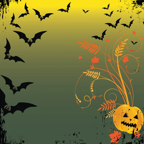 Grunge marco de Halloween con murciélago, calabazas . — Vector de stock