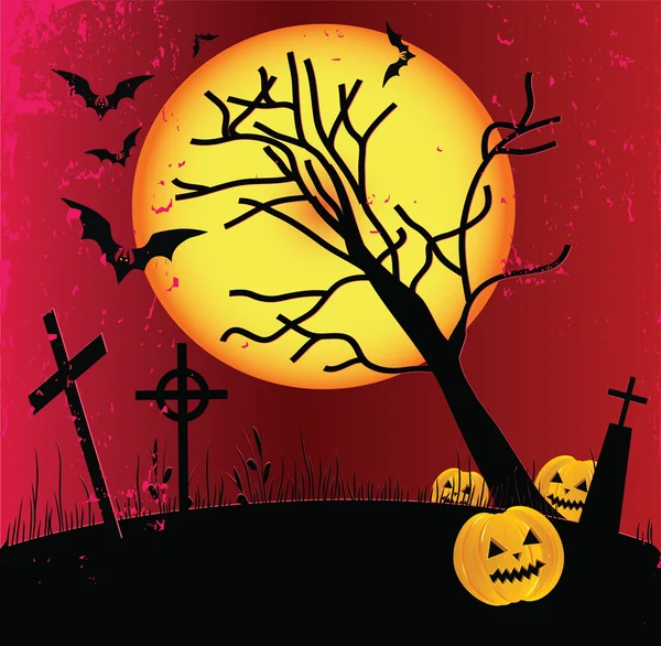 Grunge Cadre Halloween Avec Chauve Souris Citrouilles Élément Conception Illustration — Image vectorielle