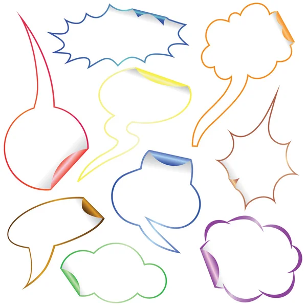Set Komische Wolken Bellen Als Stickers Labels Met Kleurrijke Randen — Stockvector