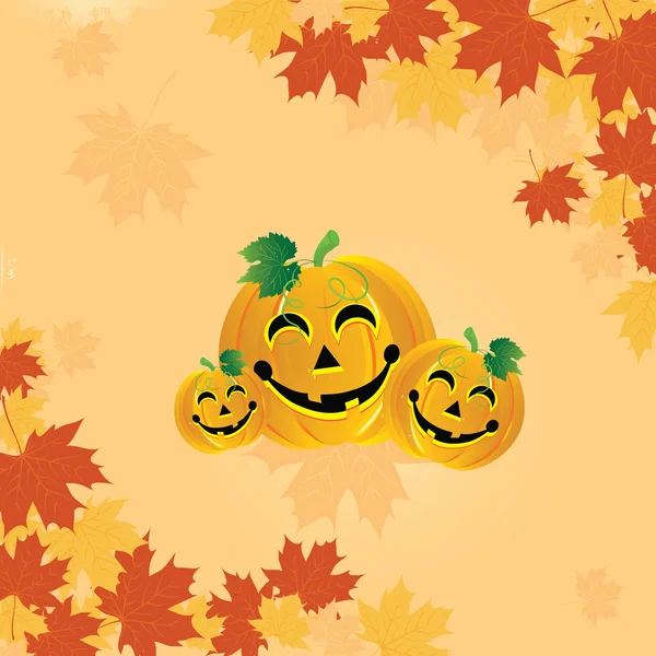 Abóbora Halloween Nas Folhas Outono Ilustração Vetorial — Vetor de Stock