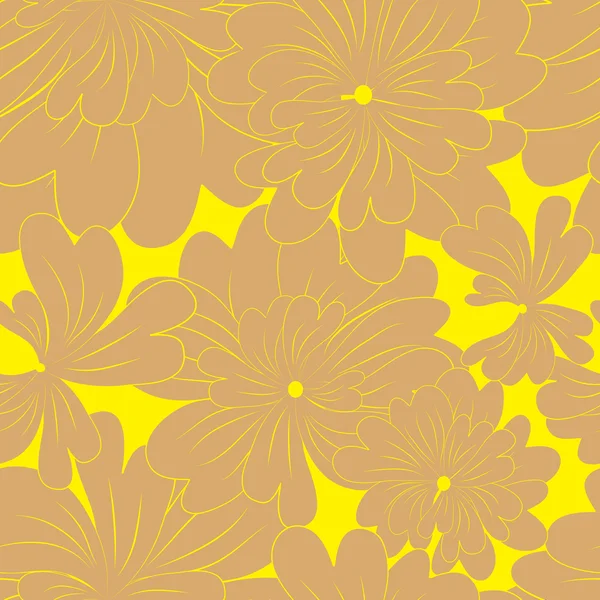 黄色の背景に花を持つ優秀なシームレス パターン — ストックベクタ