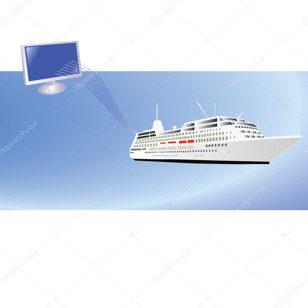 Template with ship and computer, vector illustration