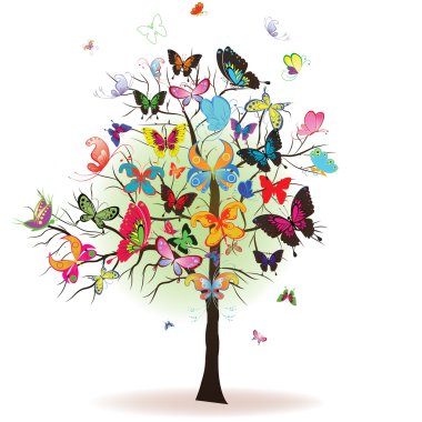 Tree with butterfly, element for design, vector illustration clipart