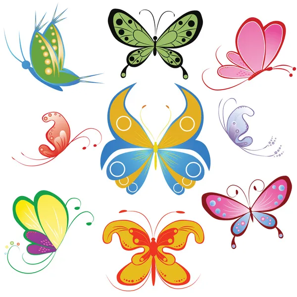 Collezione di diverse farfalle multicolori — Vettoriale Stock