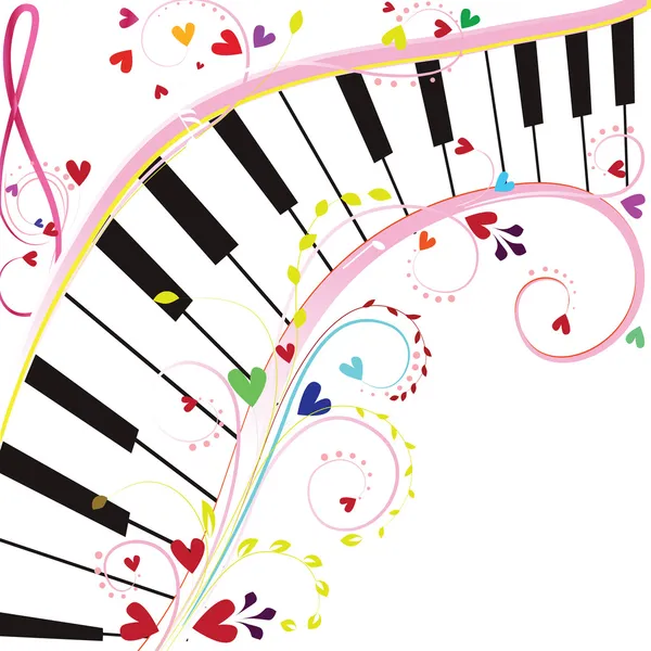 ノート バレンタインの休日のための心で白い背景の上のピアノ キーボード — ストックベクタ