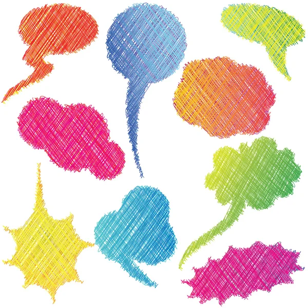 Discorso colorato disegnato a mano e bolle di pensiero / Nuvole di dialogo — Vettoriale Stock
