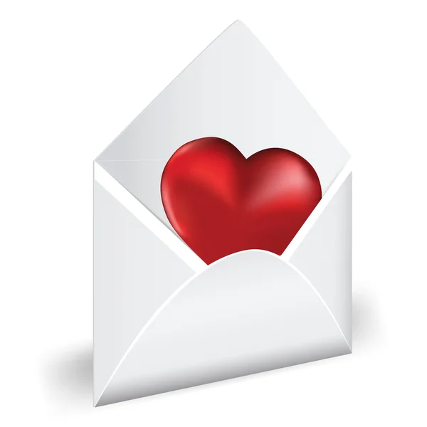 Відкритий Конверт Червоним Серцем Любовний Лист Векторні Ілюстрації — стоковий вектор