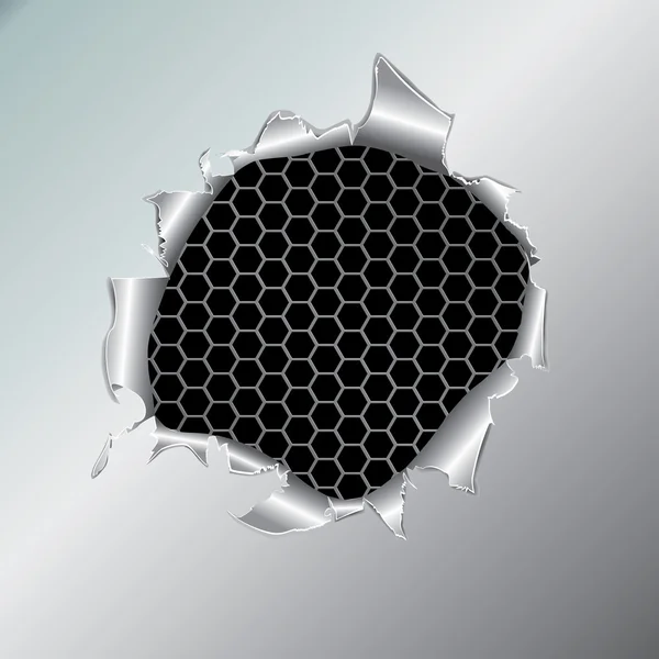 Fond Métallique Hexagonal Trou Dans Papier Métallique Illustration Vectorielle — Image vectorielle