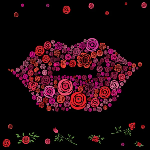 Roses shaped in lips. — Stock Vector