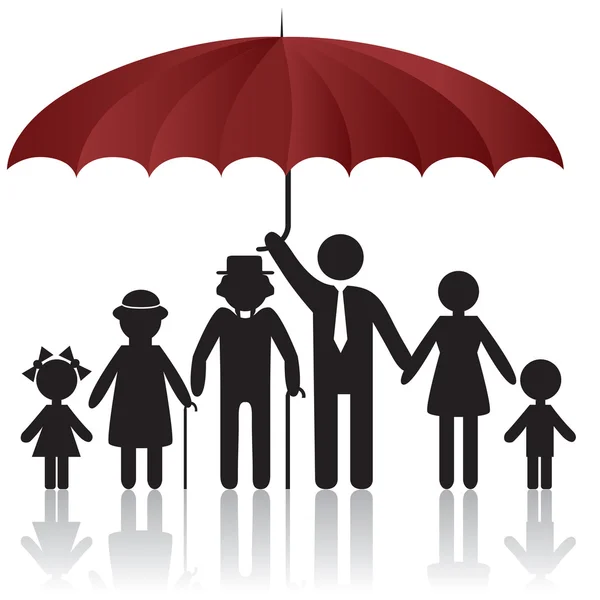 Familiensilhouetten unter dem Regenschirm — Stockvektor