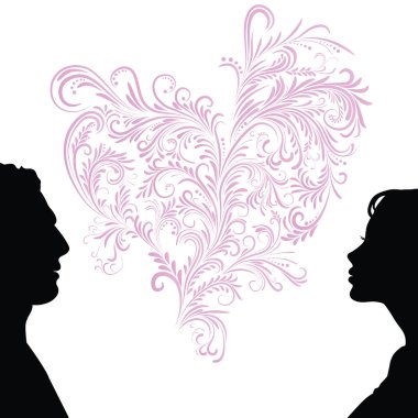 Man and woman faces silhouettes clipart