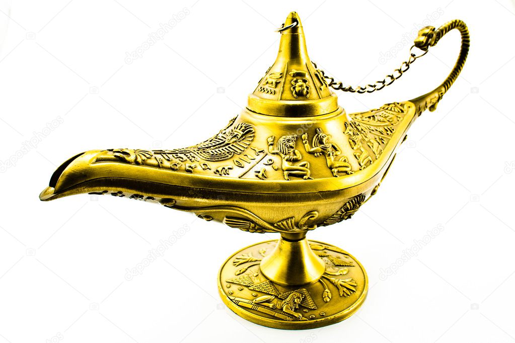 Aladdin`s magic genie lamp isolated on white