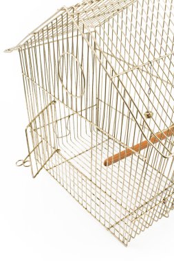 Empty Bird Cage with opened door isolated on white clipart