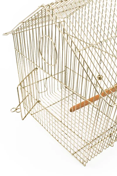 Cage Oiseaux Vide Avec Porte Ouverte Isolée Sur Blanc — Photo