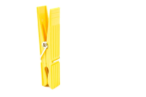 Amarelo Clothespin Isolado Branco — Fotografia de Stock