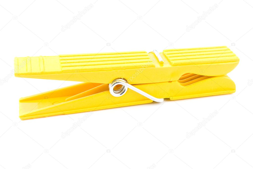 Yellow Clothespin isolated on white