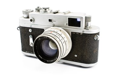 Vintage film photo camera isolated on white clipart