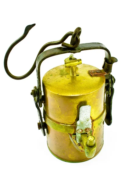 Beyaz Izole Eski Karpit Madenci Lambası — Stok fotoğraf