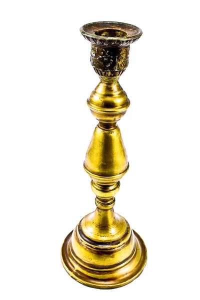 Antique Brass Candlestick Isolated White — Stock Photo, Image