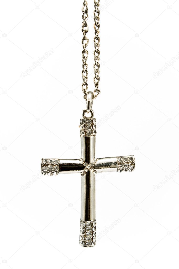 Silver christian cross with small diamonds