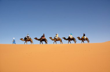 Camel caravan in the Moroccan Sahara clipart