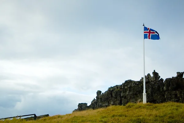 stock image Flag near the place of the original Icelandic parlament