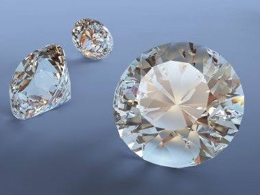 Some perfect diamonds isolated on blue background. Clipping Path. clipart
