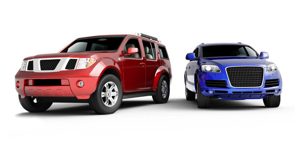 Two cars presentation. Isolated on white background.