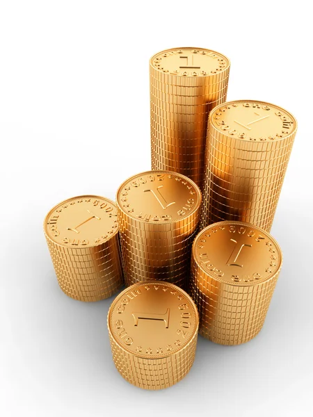 Золотые Монеты Выделенные Белом Фоне — стоковое фото