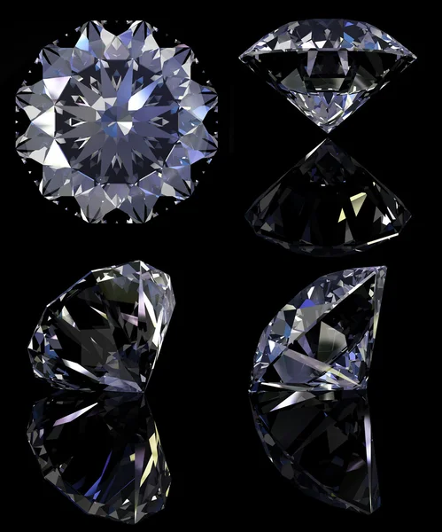 Diamanten Mit Reflexion Isoliert Auf Schwarzem Hintergrund Schneidpfad — Stockfoto