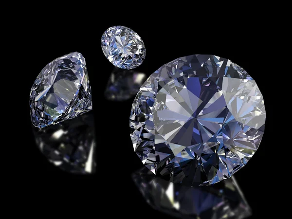 Einige Perfekte Diamanten Auf Schwarzem Hintergrund Isoliert Schneidpfad — Stockfoto