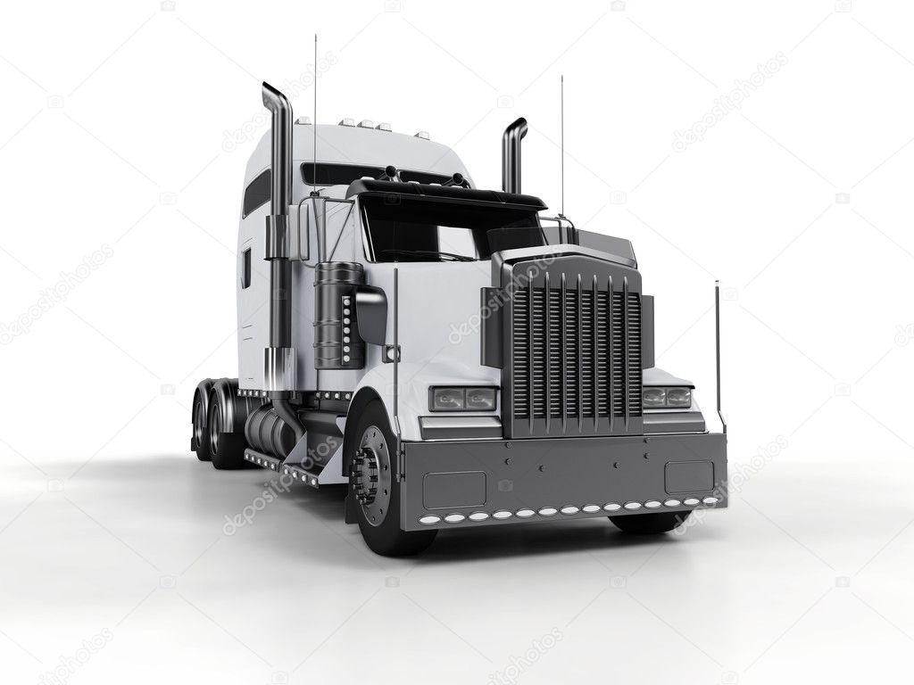 White heavy truck isolated on white background
