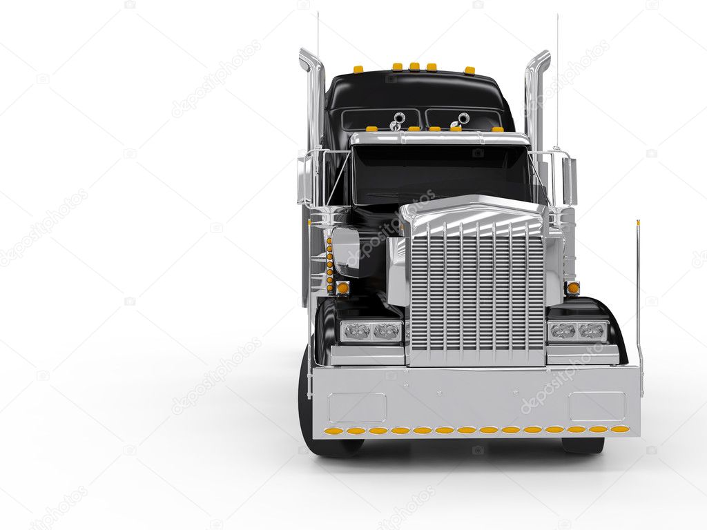 Black heavy truck isolated on white background