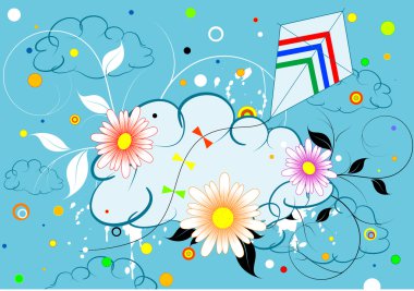 Colorful design with clouds and kite clipart