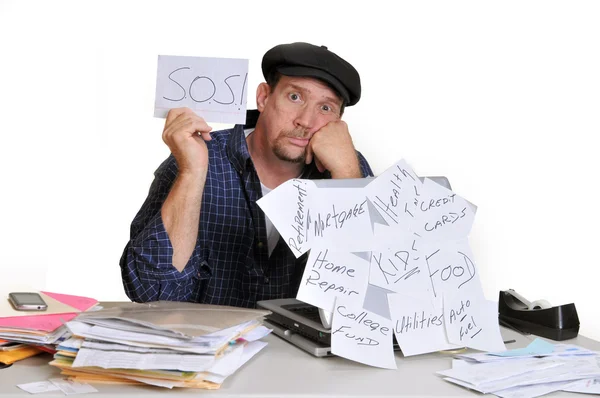 Homem Segurar Assinar Necessidade Ajuda Com Sua Situação Financeira — Fotografia de Stock