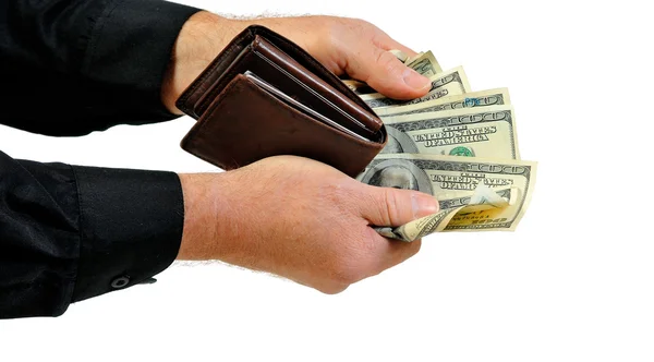 Hombre ofreciendo billetera y dinero — Foto de Stock