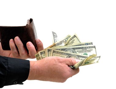 Man generously handing money from wallet. clipart