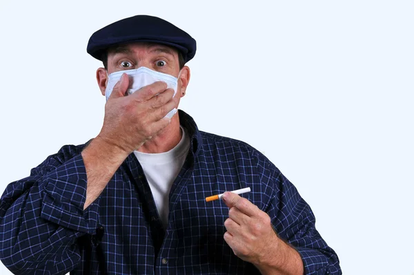 stock image Man with breathing mask and cigarette