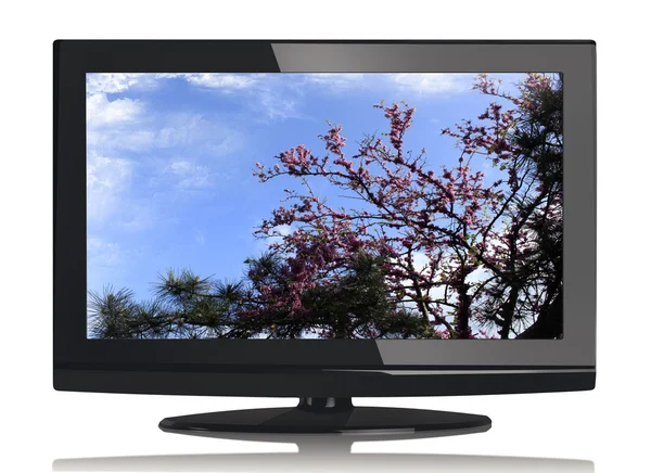 Fernseher Auf Weißem Hintergrund Mit Einem Bild Des Himmels — Stockfoto