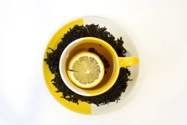 Czarna Herbata Cytryną — Zdjęcie stockowe