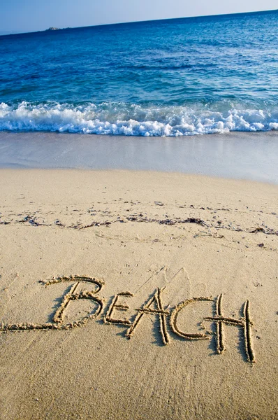 Texto Praia na Areia — Fotografia de Stock