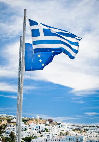 Banderas de Grecia y de la UE —  Fotos de Stock