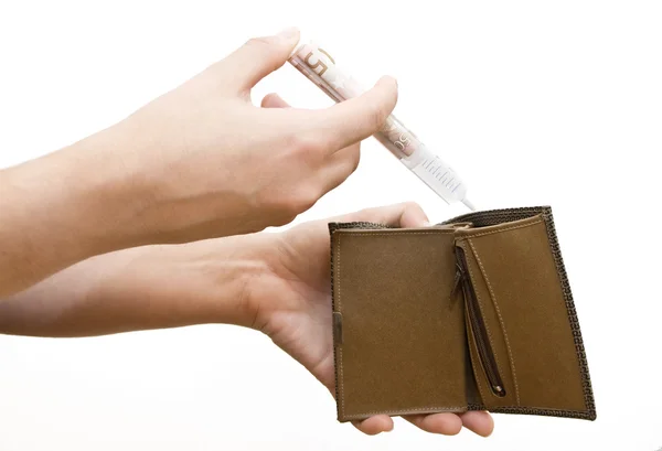 Woman Gives Cash Injection Her Wallet — Stock Photo, Image